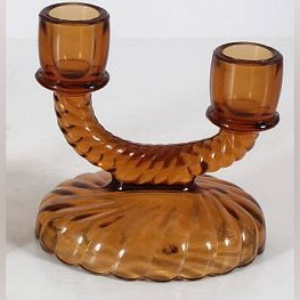 Amber Glass Double Branch Candlestick